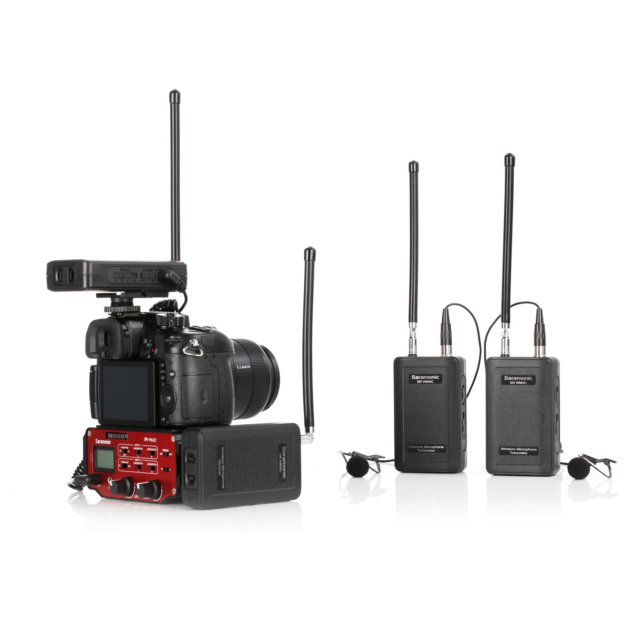 Saramonic Saramonic SR-WM4C Wireless VHF Dual Lavalier System Kit with SR-PAX2 Mixer, 12 AA Batteries, and Cleaning Cloth