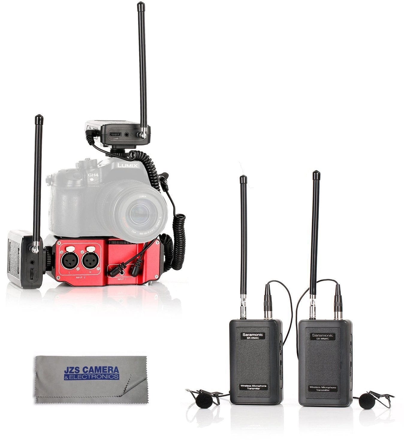 Saramonic Saramonic Two SR-WM4C Wireless VHF Dual Lav Systems, SR-PAX2 Premium Audio Mixer, and Microfiber Cleaning Cloth