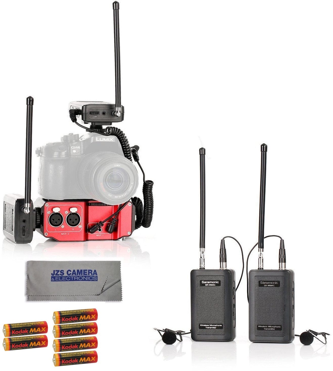 Saramonic Saramonic Two SR-WM4C Wireless VHF Dual Lav Systems, SR-PAX2 Premium Audio Mixer, Microfiber Cleaning Cloth, and 6 AA Batteries