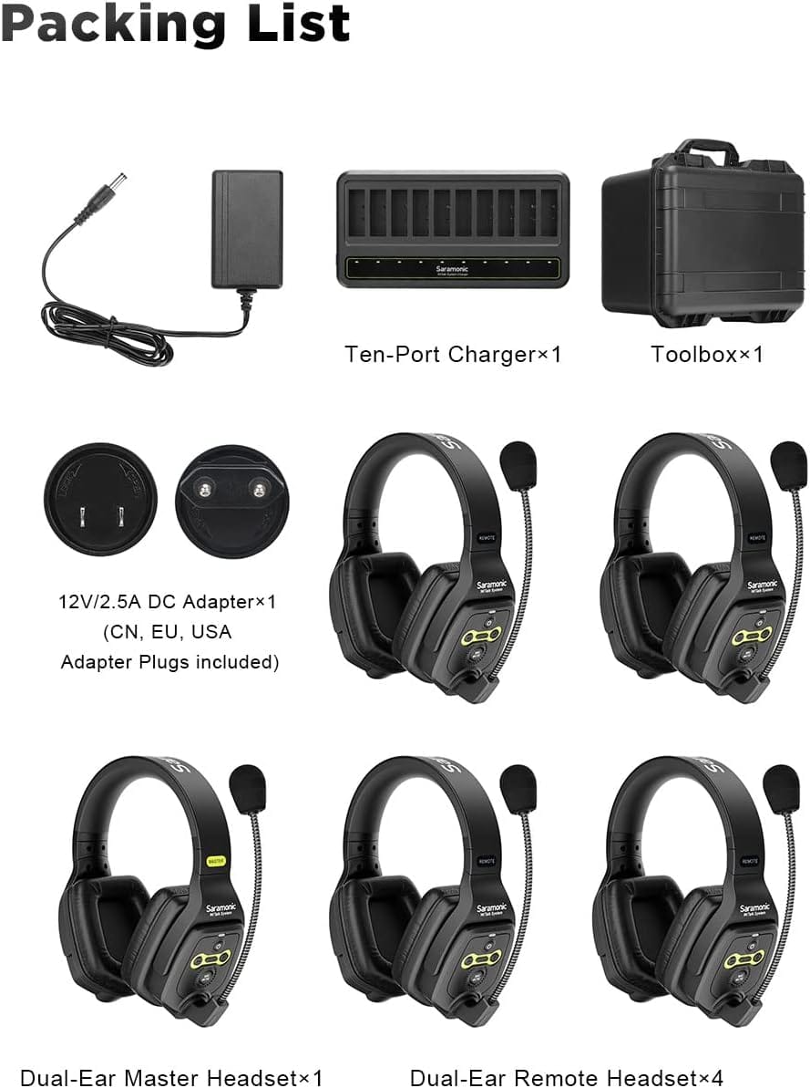Saramonic Saramonic WiTalk-WT5D 5-Person Full-Duplex Wireless Intercom System with Dual-Ear Headsets (1.9 GHz)