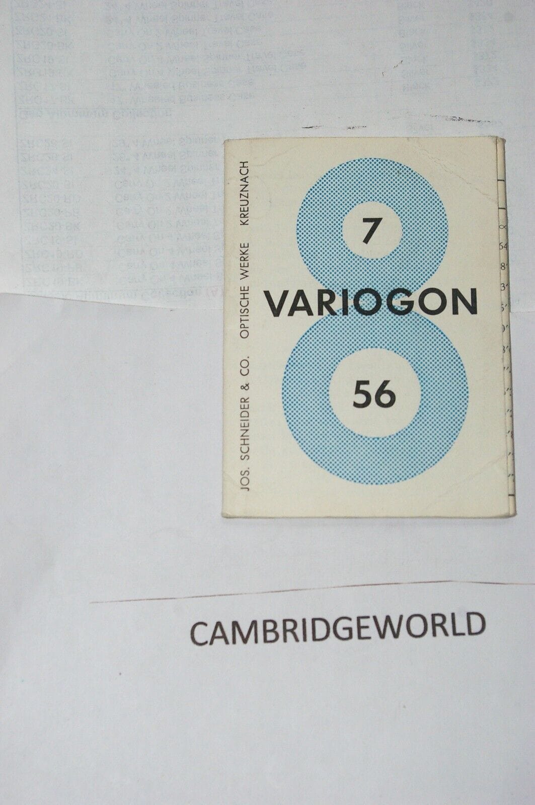 Schneider Optics Cameras & Photo:Lenses & Filters:Lenses SCHNEIDER KREUZNACH 7-56 VARIOGON ZOOM LENS DEPTH OF FIELD CHART