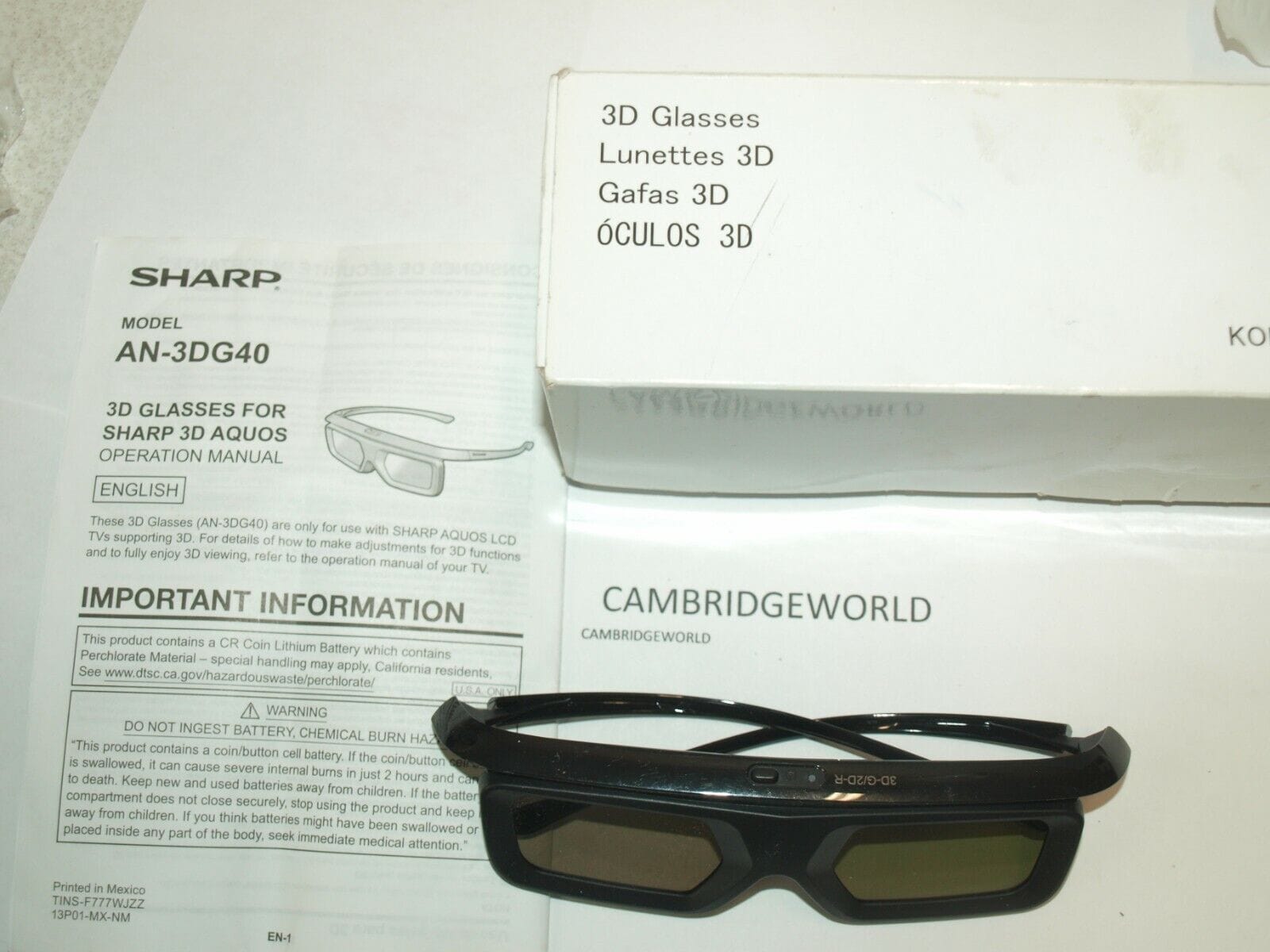Sharp Consumer Electronics:TV, Video & Home Audio:TV, Video & Audio Accessories:TV & Video Accessories:3D TV Glasses & Accessories Sharp AQUOS AN3DG40 Active 3D Glasses NEW OLD STOCK in BOX and CASE