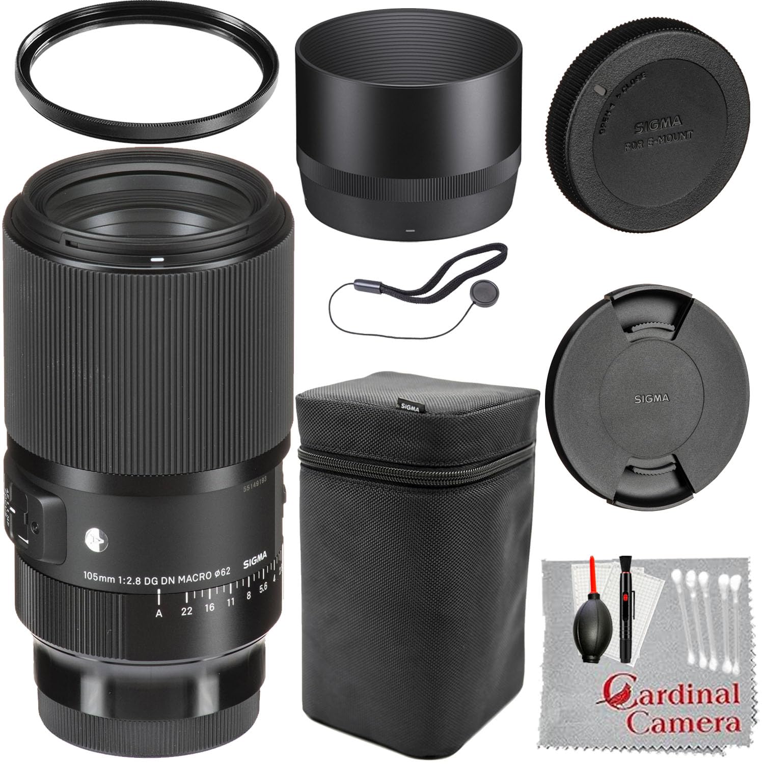 Sigma Sigma 105mm f/2.8 DG DN Macro Art Lens (Sony E) + Camera Case + UV Filter + Cap Keeper + Cleaning Kit + More (10pc Bundle)